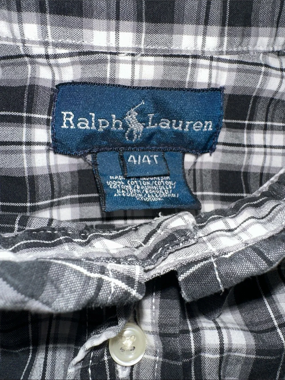 Ralph Lauren Black & White Plaid Button-Down Polo Rider Shirt with Logo 4 4T